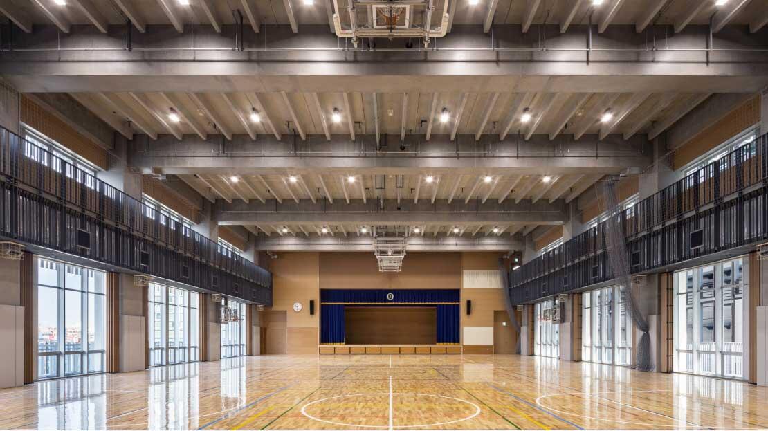 災害時避難施設にも活用できる体育館の写真