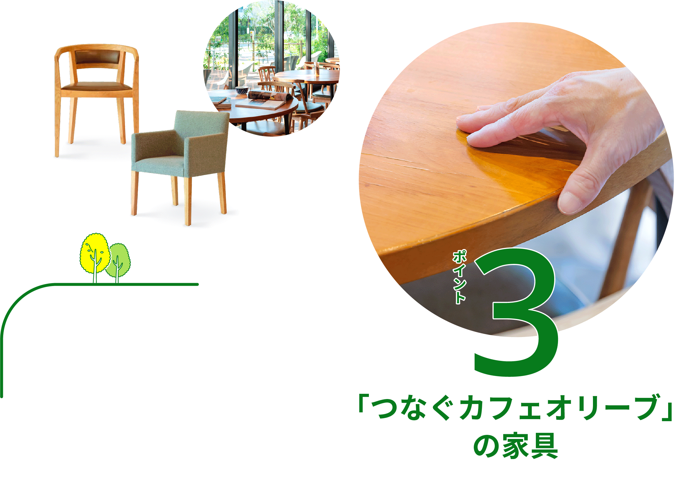 ポイント3 「つなぐカフェオリーブ」の家具