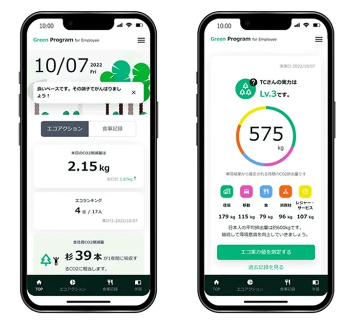 WEBアプリケーション「Green Program® for Employee」画面イメージ